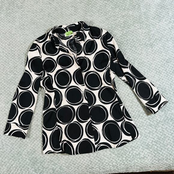 vtg y2k white/black polka dot silky coquette office siren button down blouse xs - Picture 1 of 7